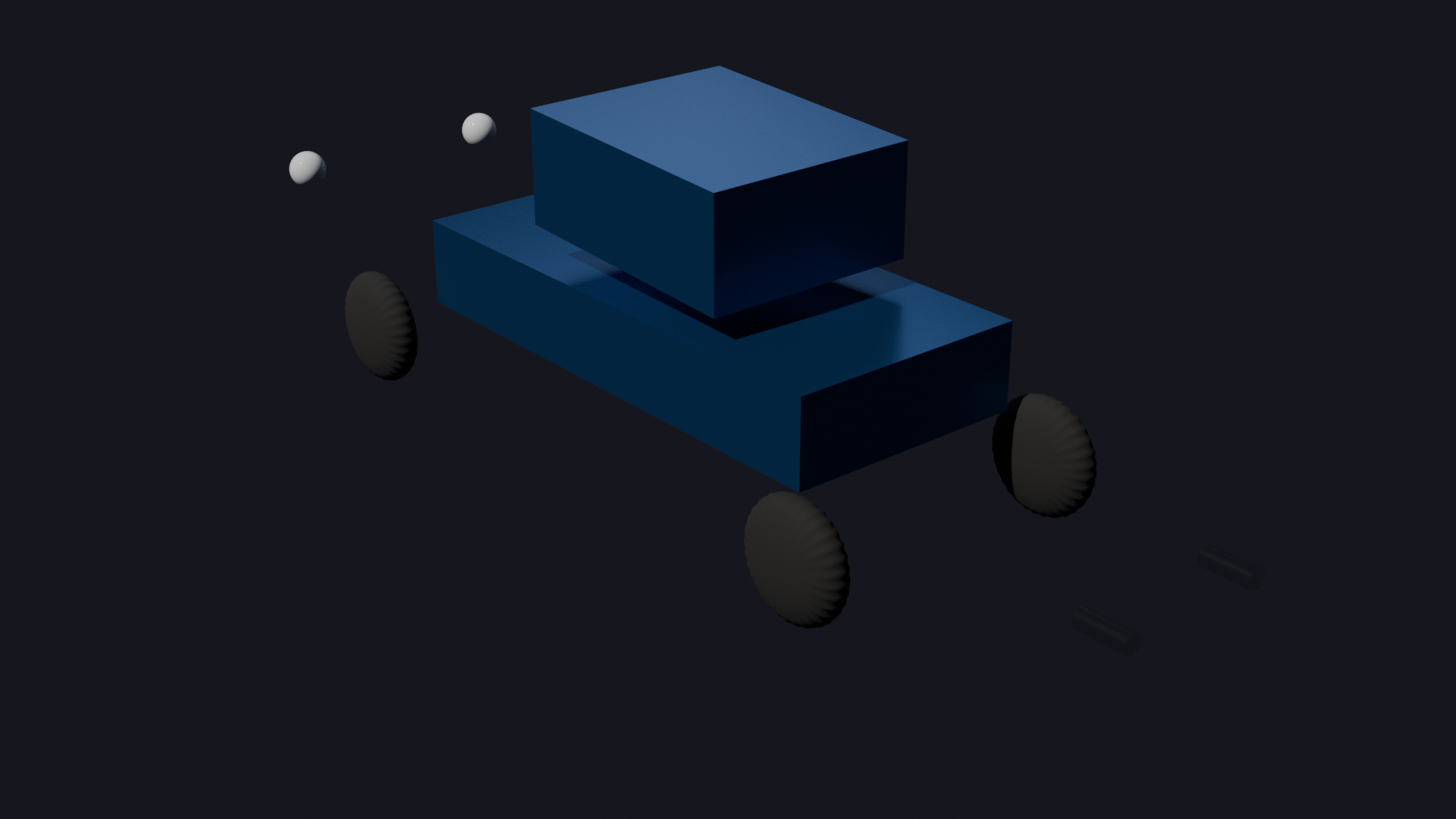 Vehicle model created from scratch — blue metallic paint, 3-point lighting